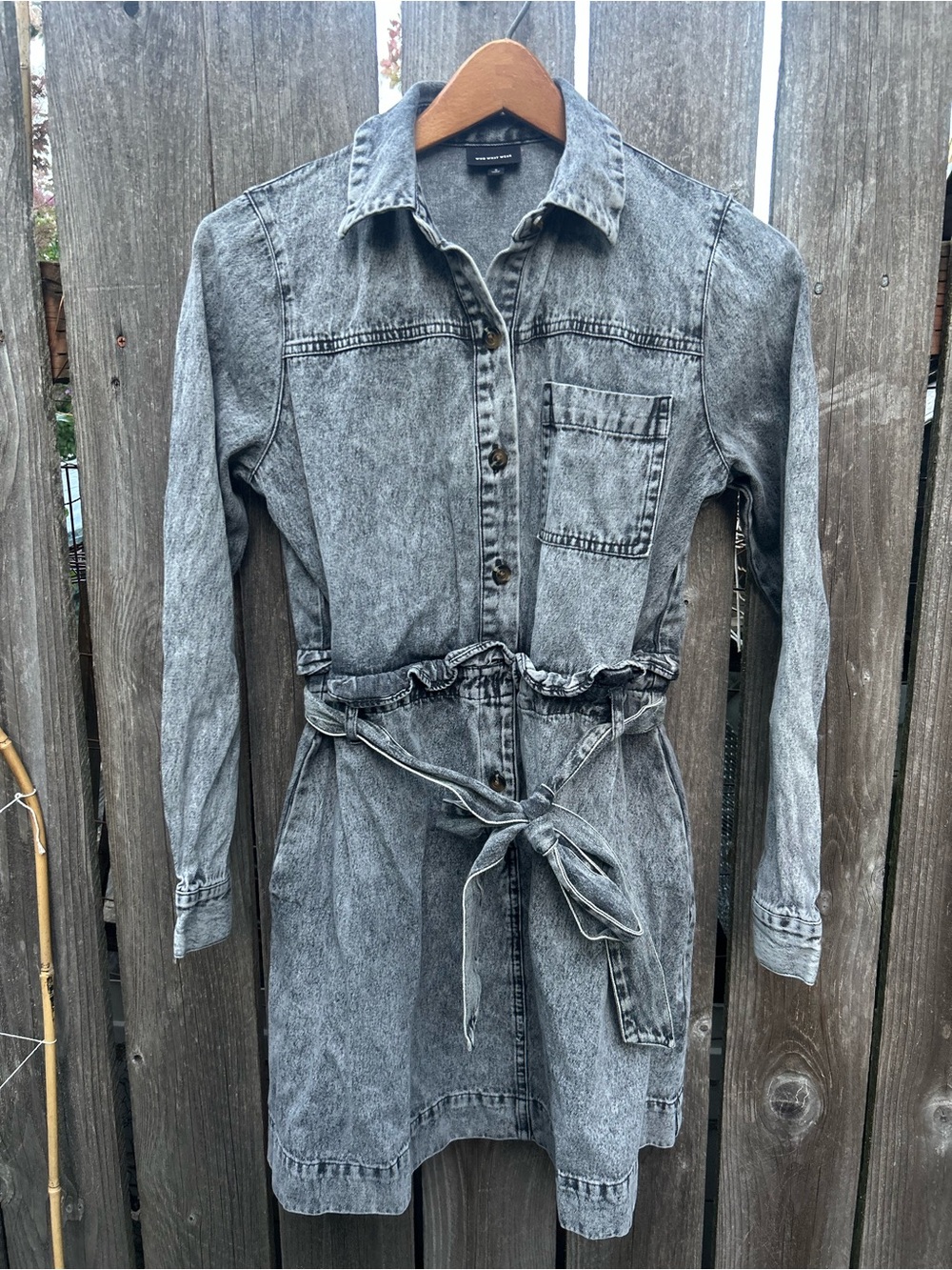 Who What Wear Charcoal Acid-Wash Denim Shirt Dress